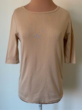 Ralph Lauren Black Label Scoop-Back 3/4 Sleeve Cotton Stretch Knit Beige Top M